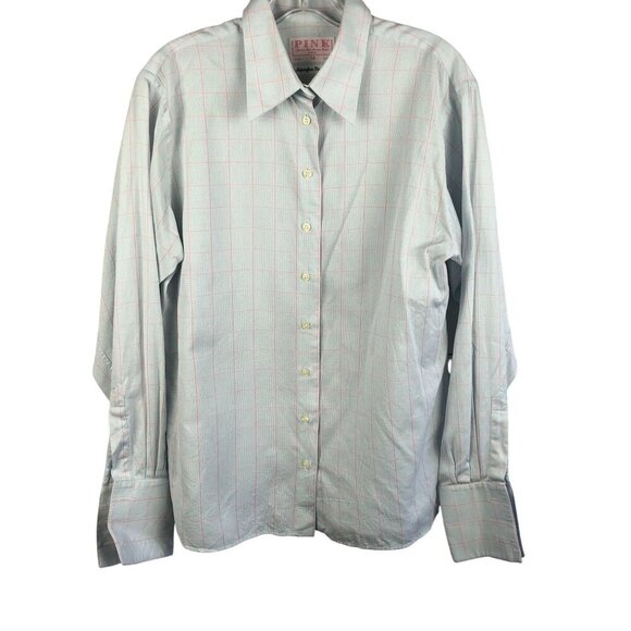 Thomas Pink Superfine Two-Fold Cotton Shirt US12 EUR42 Light Blue Pink Checkered - Picture 1 of 7